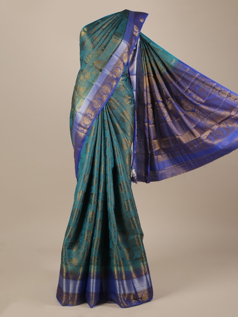 

Pothys Teal Printed Jute Silk Saree