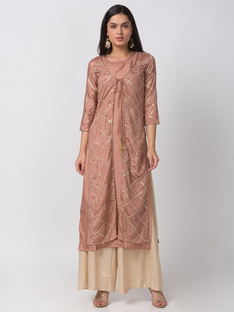 

Ethnicity Women Pink Embellished A-Line Kurta