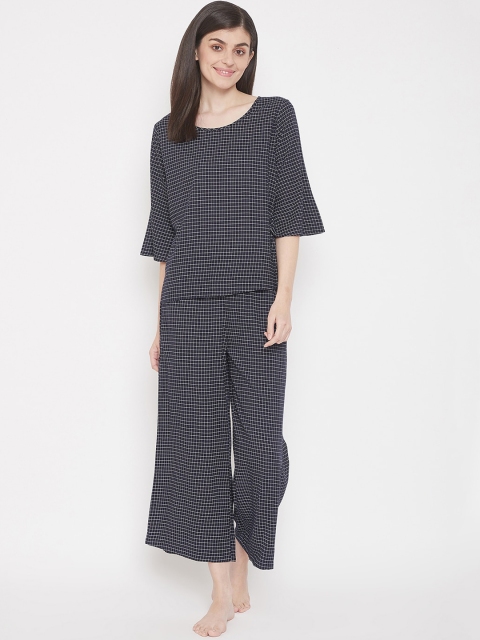 

Clovia Women Navy Blue & White Checked Night Suit