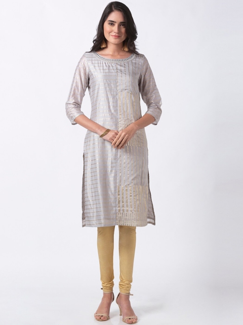 

Ethnicity Women Grey Printed Straight Kurta