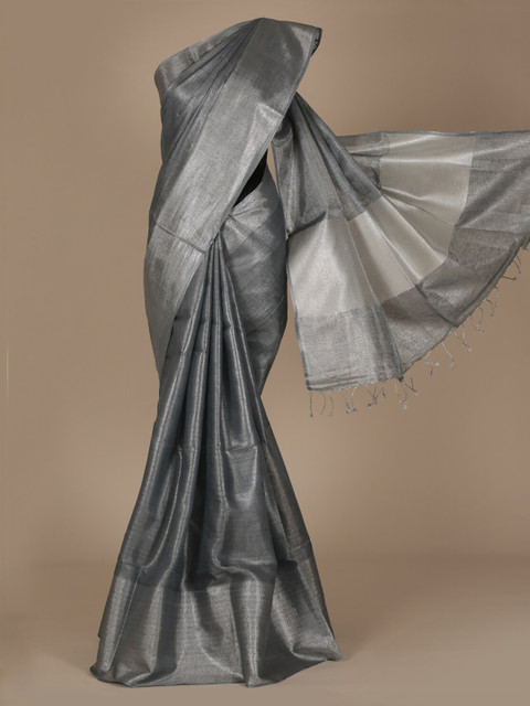 

Pothys Grey Solid Linen Saree