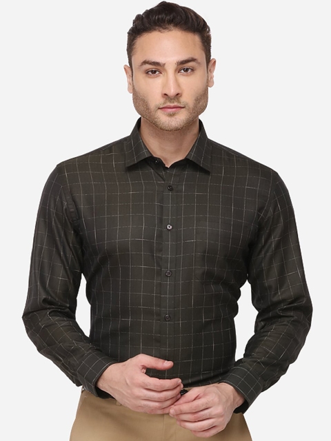 

Greenfibre Men Olive Green & White Regular Fit Checked Formal Shirt