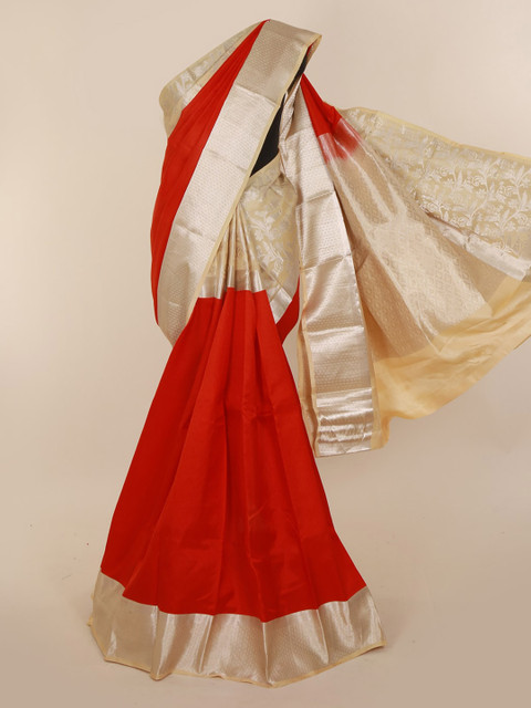 

Pothys Red Pure Silk Solid Kanjeevaram Saree