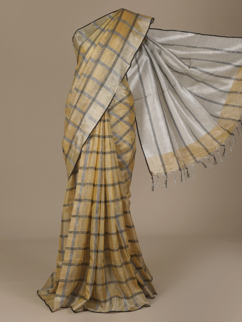 

Pothys Beige Checked Pure Linen Saree
