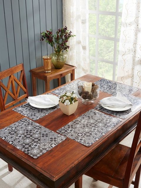 

OBSESSIONS Set Of 6 Brown & White Idyll Embossed Vinyl Table Mat