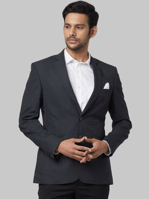

Park Avenue Men Navy Blue Checked Super Slim-Fit Single-Breasted Formal Blazer