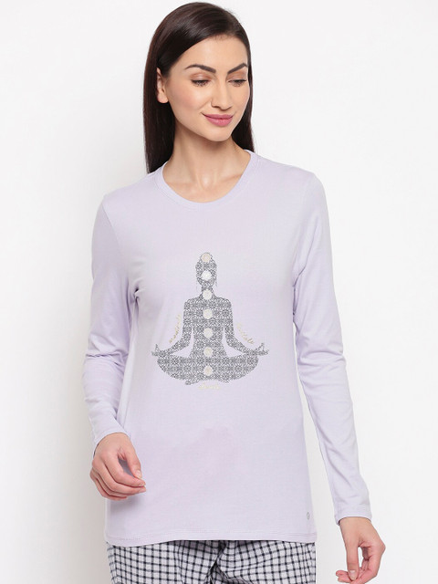 

Enamor Women Purple Printed Round Neck Lounge T-shirt