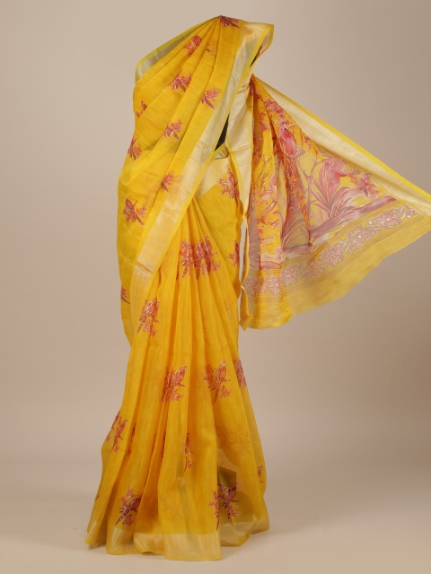 

Pothys Yellow Printed Jute Silk Saree