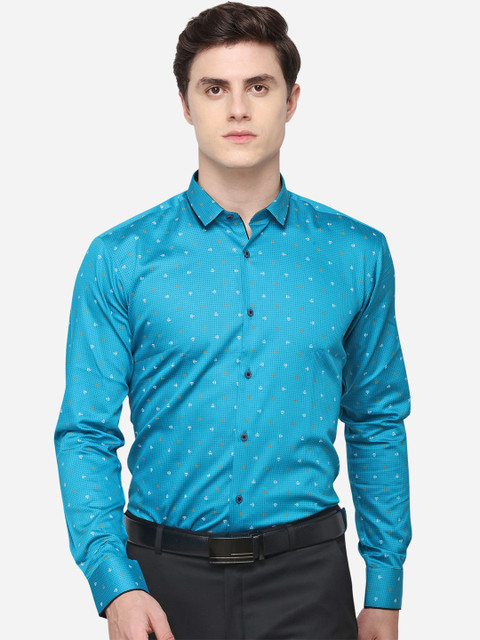 

Greenfibre Men Blue & Off-White Slim Fit Printed Formal Shirt