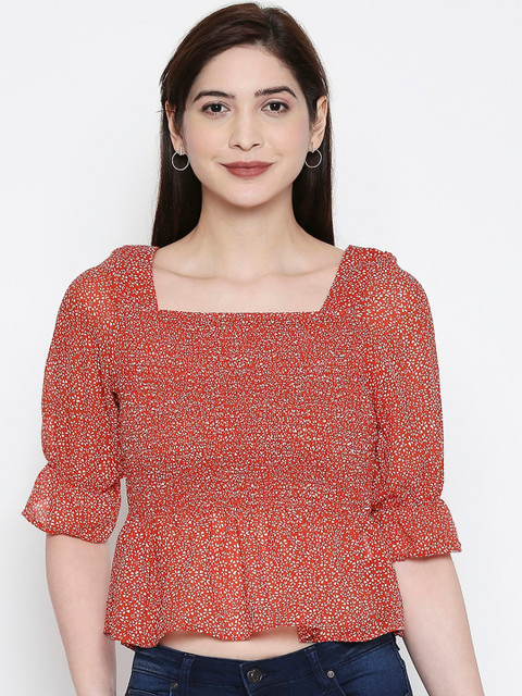 

People Women Orange Printed Top