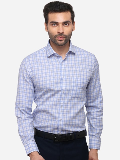 

Greenfibre Men White & Blue Regular Fit Checked Formal Shirt