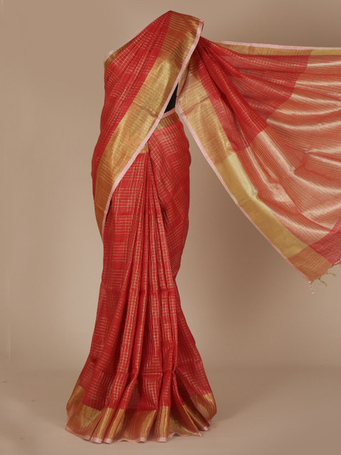 

Pothys Coral Striped Pure Linen Saree