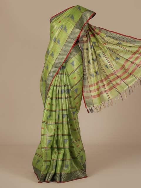 Pothys Green Woven Design Pure Linen Saree