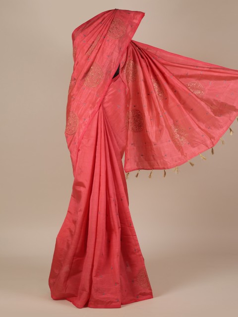 

Pothys Pink Embroidered Jute Silk Saree