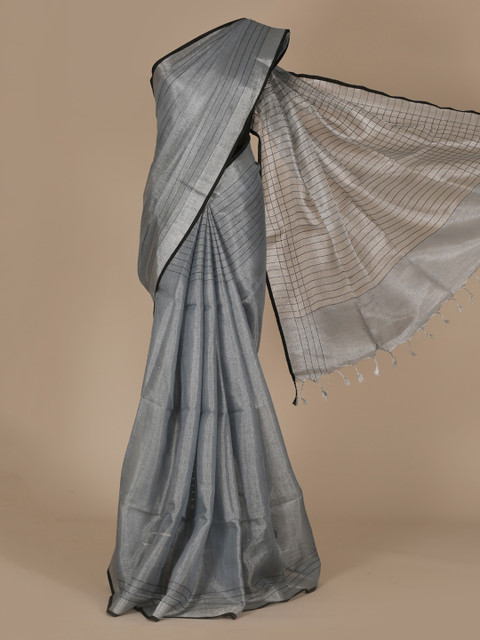 

Pothys Grey Solid Pure Linen Saree