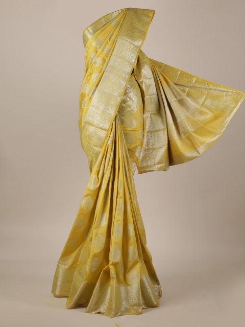

Pothys Yellow & Silver-Toned Jute Silk Woven Design Saree