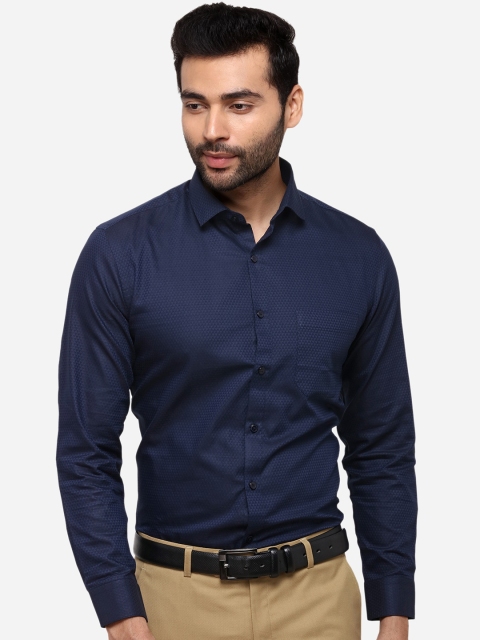 Greenfibre Men Navy Blue Slim Fit Printed Formal Shirt