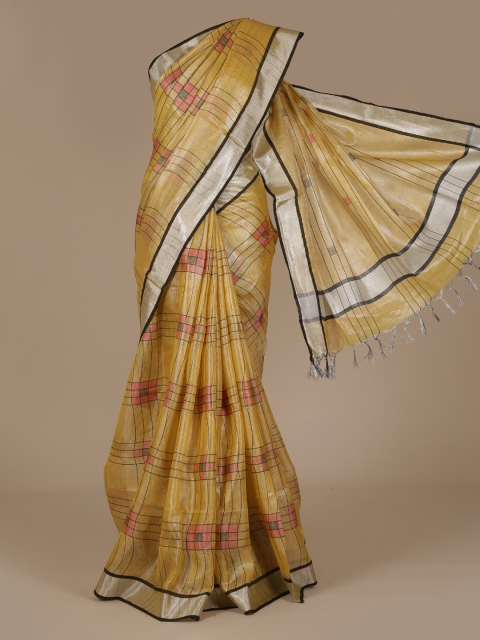 Pothys Mustard Yellow Woven Design Pure Linen Saree