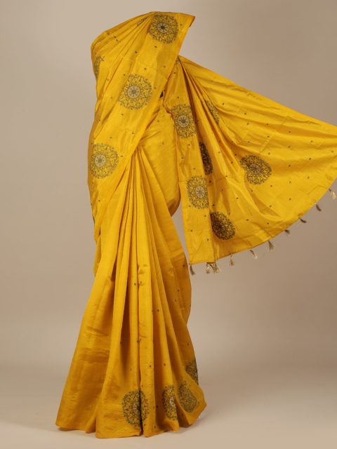 

Pothys Mustard Embroidered Jute Silk Saree