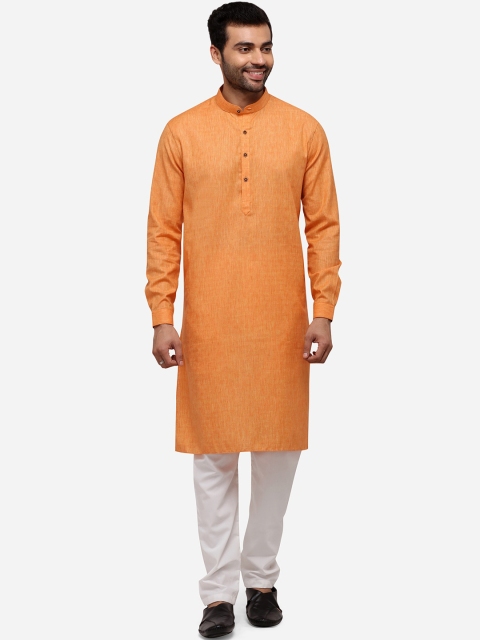 

JADE BLUE Men Orange Woven Design Straight Modi Kurta