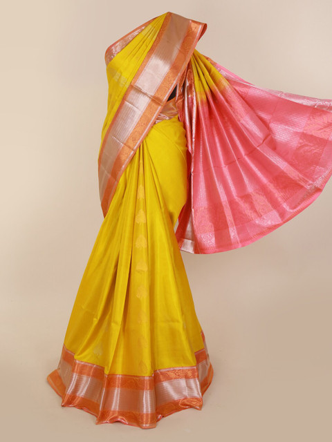 

Pothys Yellow & Pink Pure Silk Woven Design Kanjeevaram Saree