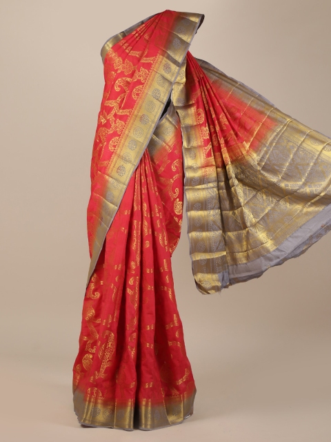 

Pothys Red Printed Jute Silk Saree
