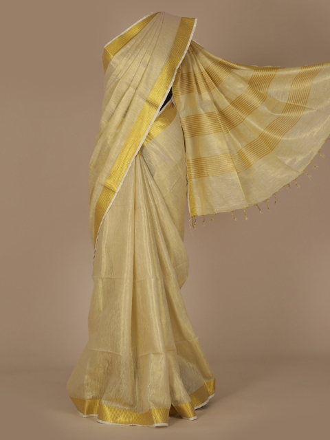 

Pothys Cream-Coloured Solid Pure Linen Saree