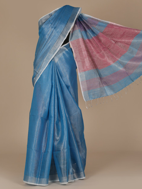 

Pothys Blue Solid Pure Linen Saree