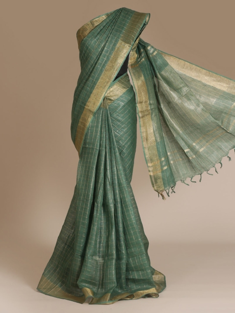 

Pothys Green Checked Pure Linen Saree