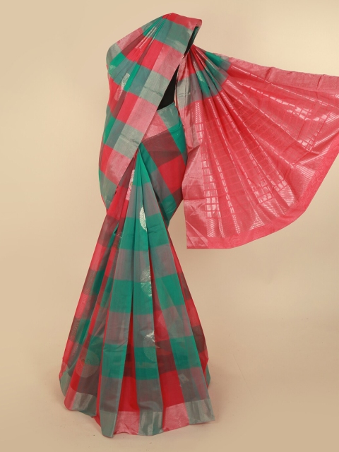 

Pothys Red & Green Silk Cotton Checked Saree