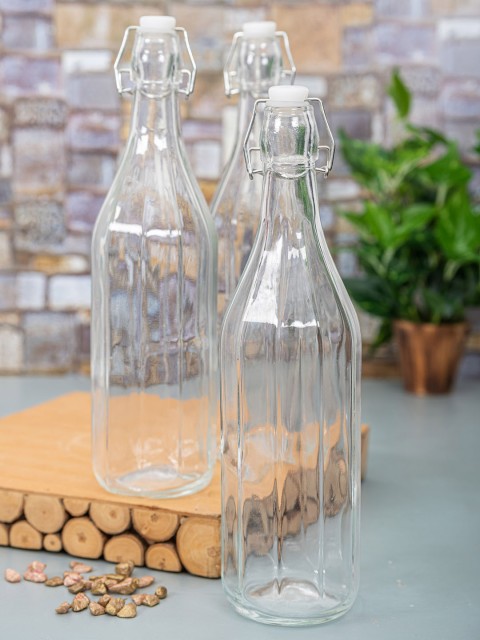 

Roxx Set of 3 Transparent Glass Bottles with Airtight Flip Swing Caps