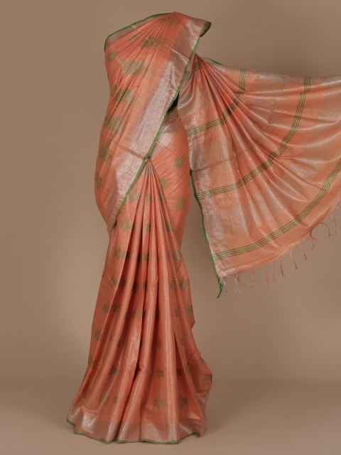 

Pothys Peach-Coloured Woven Design Pure Linen Saree