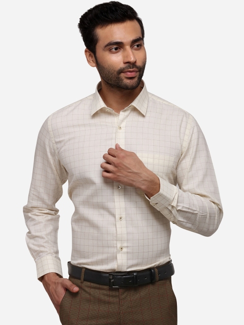 

Greenfibre Men Cream-Coloured Regular Fit Checked Formal Shirt