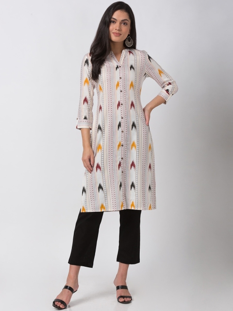 

Ethnicity Women Off-White Printed Straight Kurta