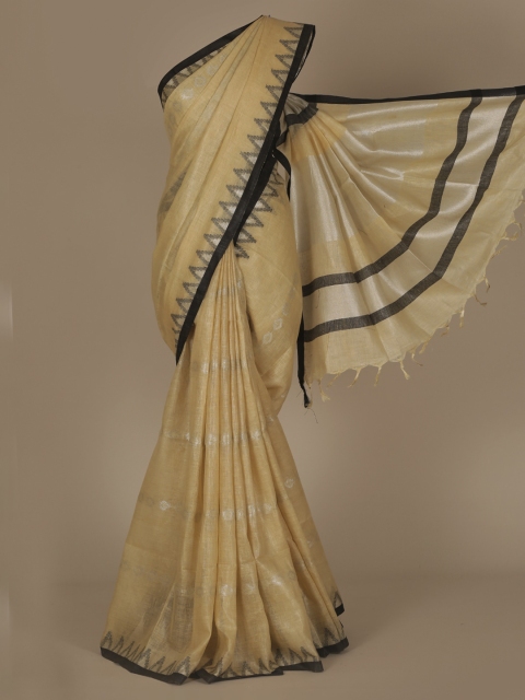 Pothys Cream-Coloured Woven Design Pure Linen Saree