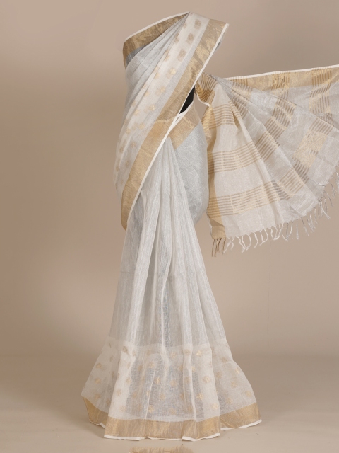 

Pothys Off-White Woven Design Pure Linen Saree