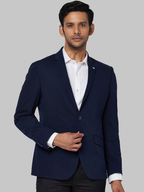 Park Avenue Men Blue Solid Single-Breasted Formal Blazer