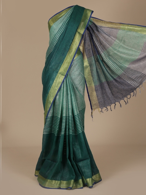 

Pothys Green Colourblocked Pure Linen Saree
