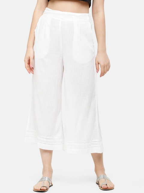 

De Moza Women White Solid Cropped Wide Leg Palazzos