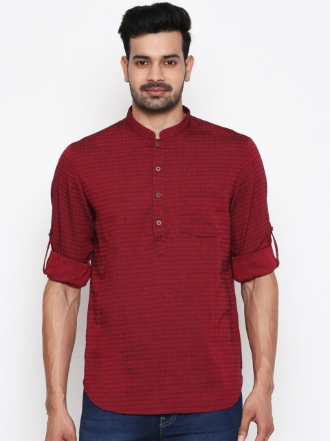 

indus route by Pantaloons Men Maroon Woven Design Straight Kurta
