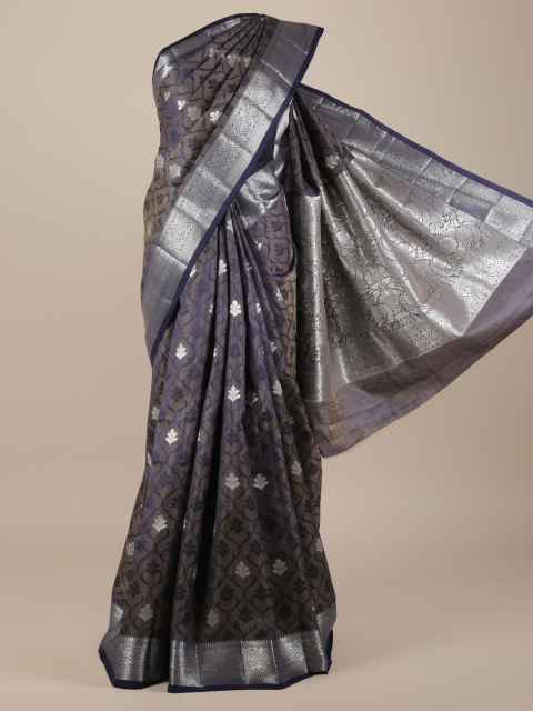 

Pothys Navy Blue Printed Jute Silk Saree
