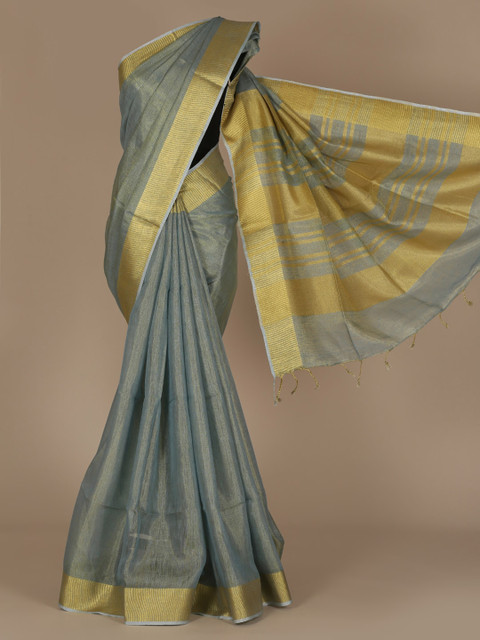 

Pothys Grey Solid Pure Linen Saree