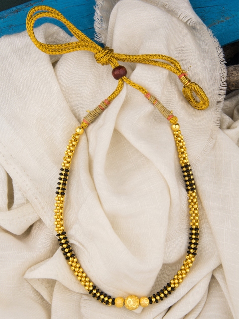 

Alankruthi Gold-Toned & Black Beaded Thushi Necklace