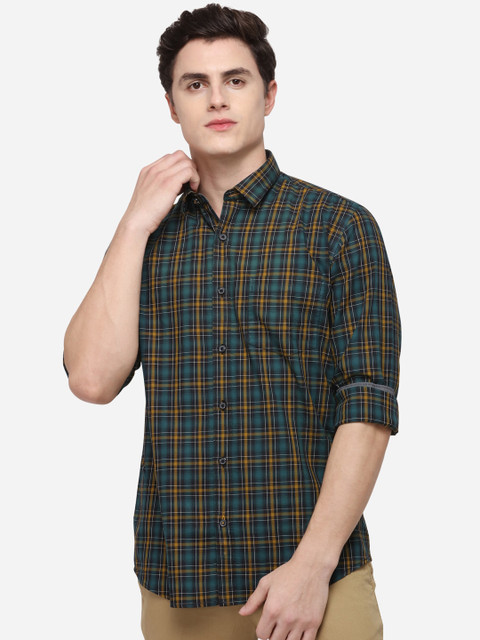 

Greenfibre Men Green & Yellow Regular Fit Checked Casual Shirt