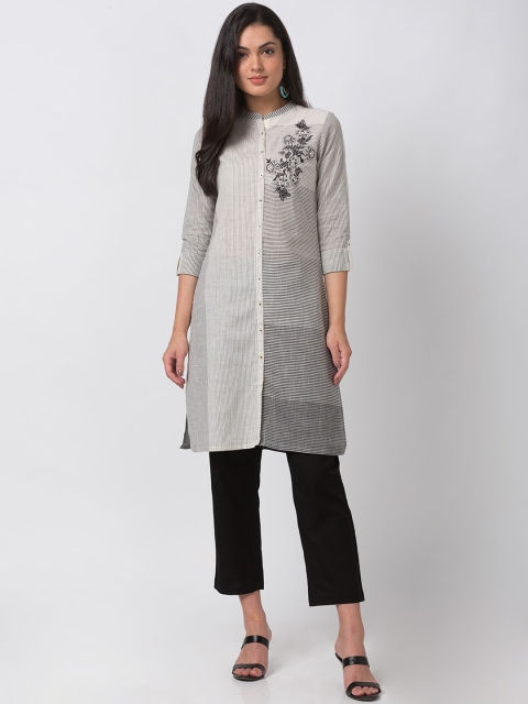 

Ethnicity Women Off-White Striped Straight Kurta