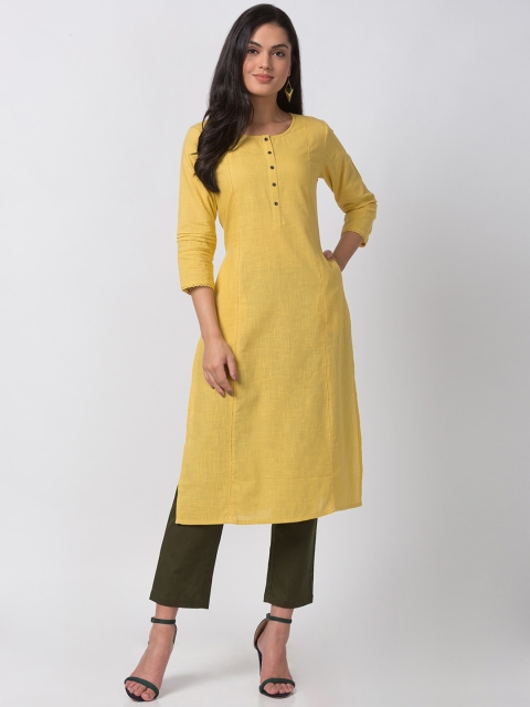 

Ethnicity Women Yellow Woven Design A-Line Kurta