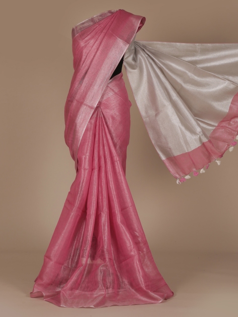 

Pothys Pink Solid Pure Linen Saree