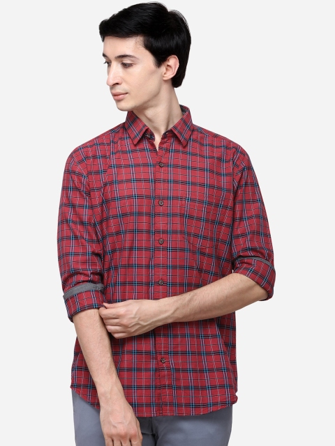 

Greenfibre Men Red & Blue Slim Fit Checked Casual Shirt