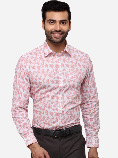 

Greenfibre Men White & Peach-Coloured Slim Fit Printed Formal Shirt