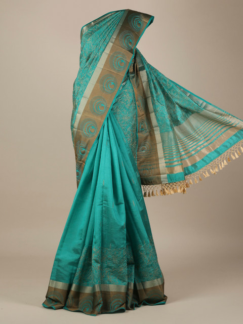 

Pothys Green Woven Design Jute Silk Saree